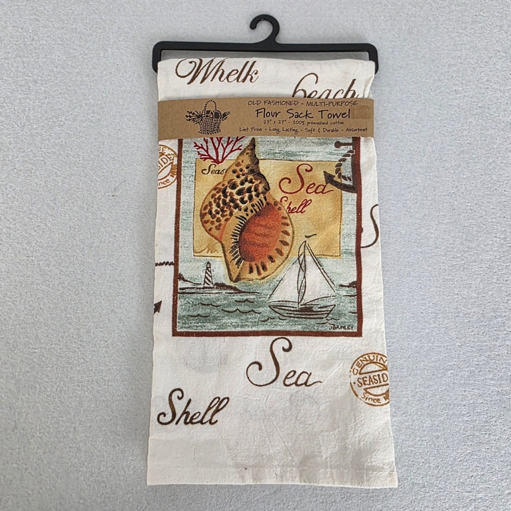 Kay Dee Designs Flour Sack Towel Nautical Seashell Sailboat Cotton 27x27 NEW